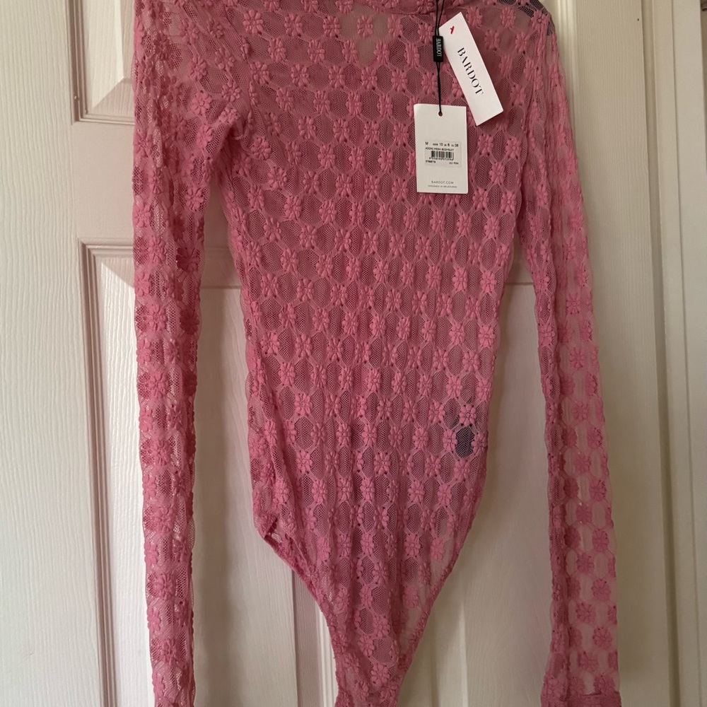 Pink Lace Long Sleeve Bodysuit